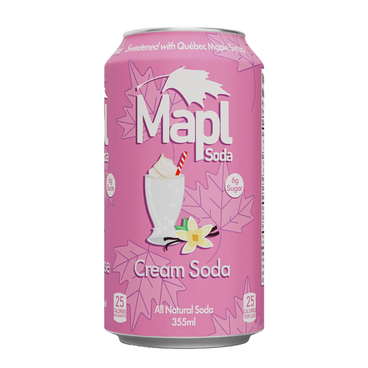 Mapl Cream Soda 355 mL can on a light cream background