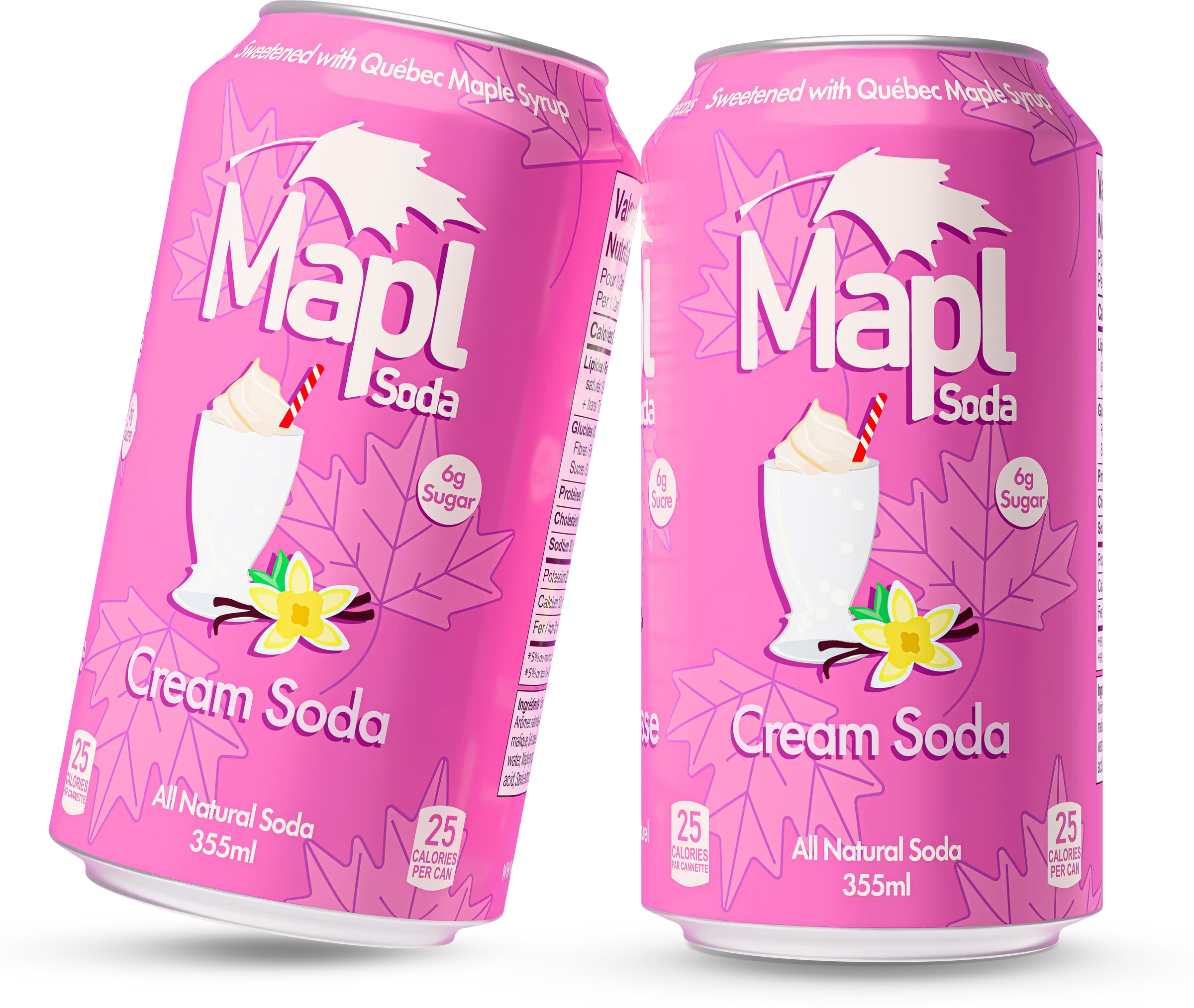 Two Mapl Cream Soda cans floating side by side
