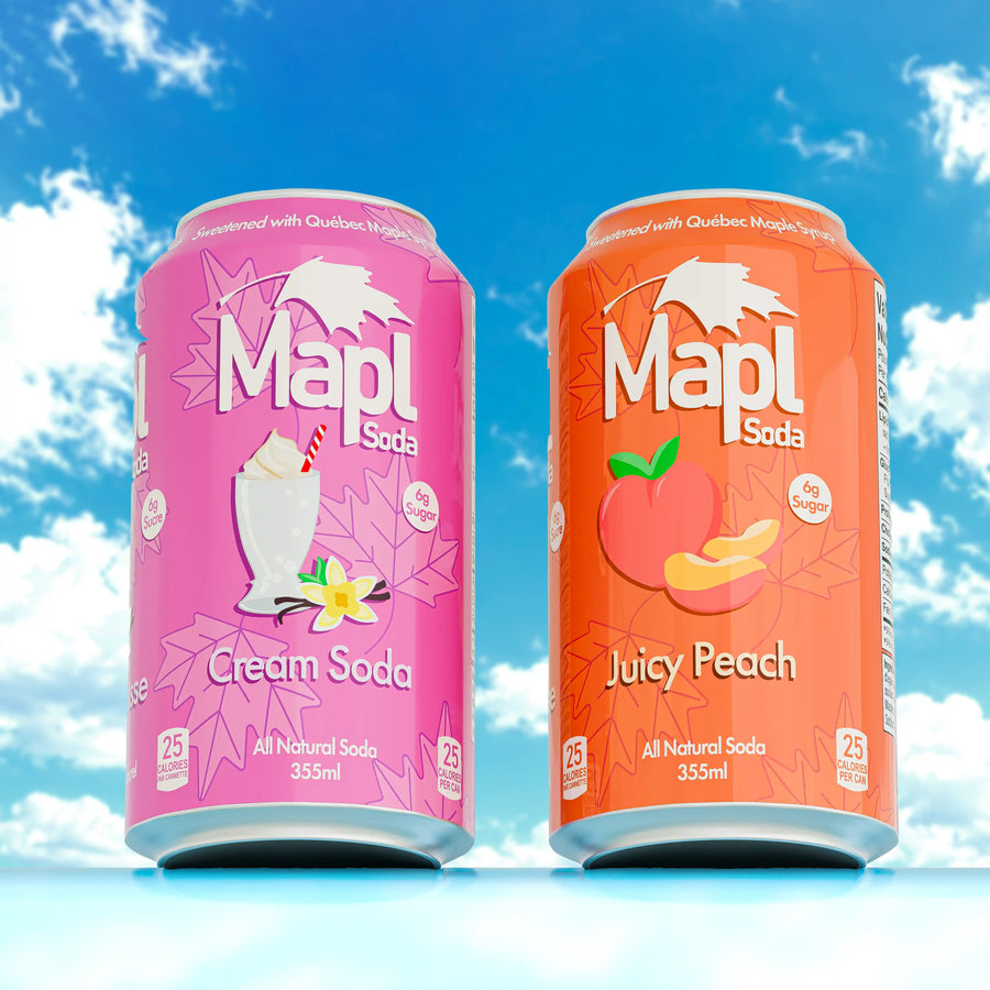 All Natural 355ml Cream Soda and Juicy Peach Mixed Pack